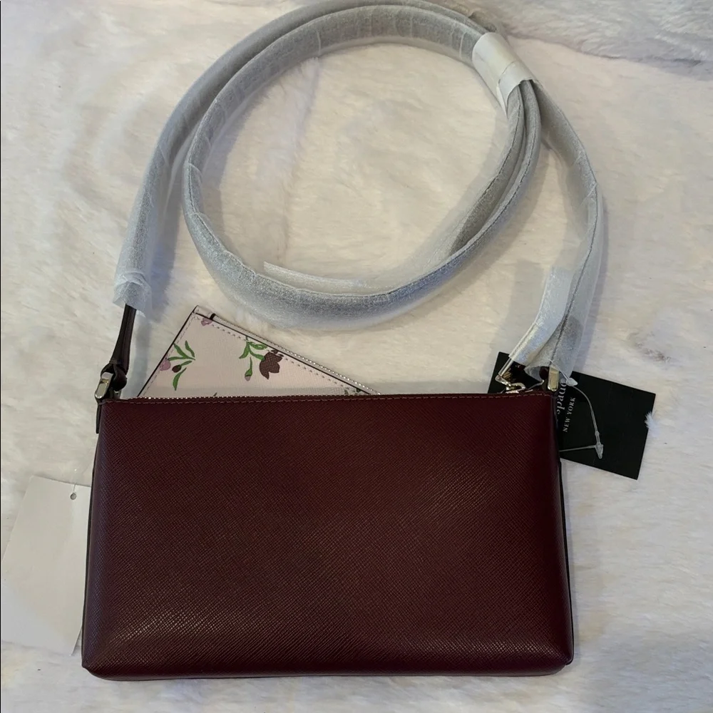 Kate Spade Burgundy Crossbody Bag with Floral Pouch - Picture 3 of 5